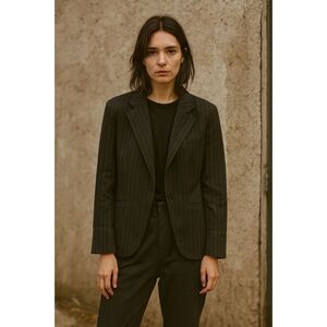 Raquel Allegra Black Stripe 100% Cotton Blazer Jacket   Women's Size Medium